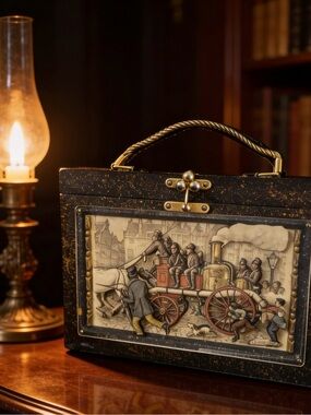 Vintage-Anton Pieck Style Decorative Handbag / Shadow box with Brass Accents